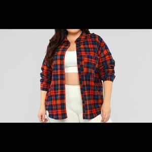 plaid shirt- orange/ navy blue